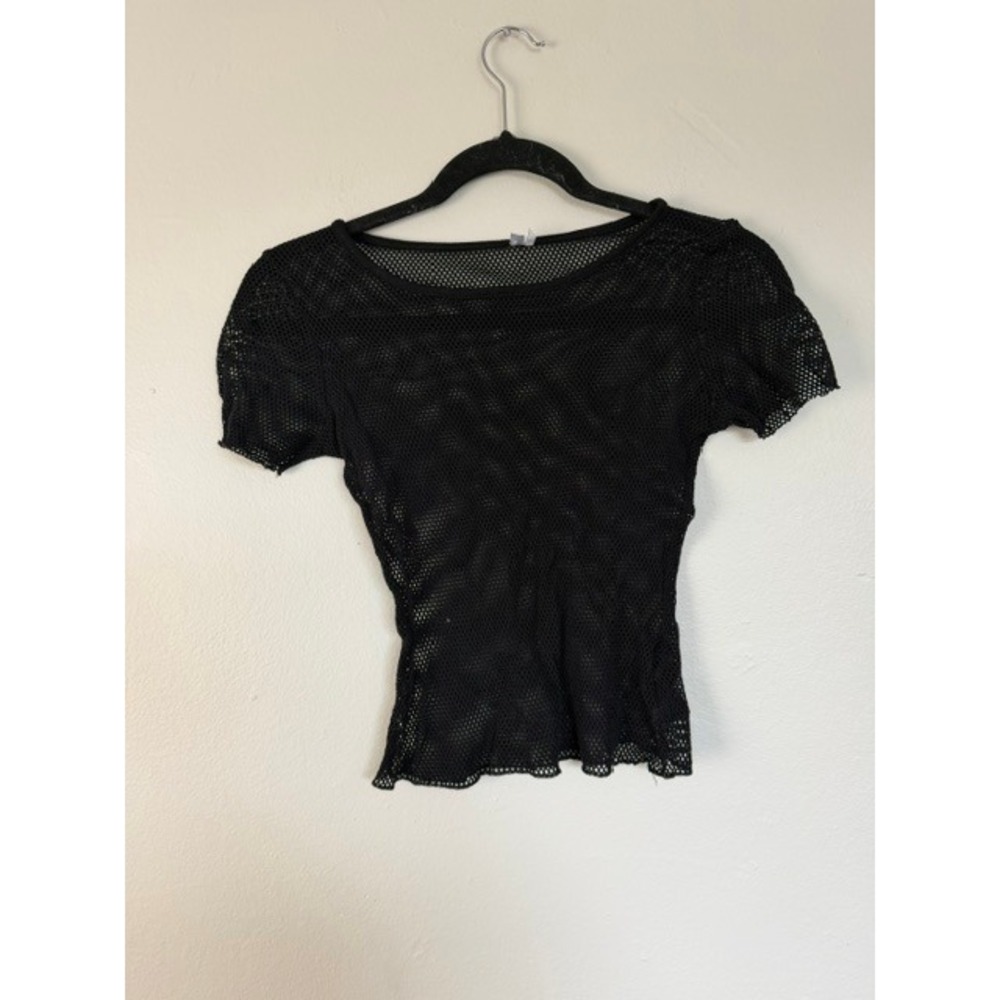 Out From Under Urban Outfitters Black Fishnet Mesh Short Sleeve Top Tee